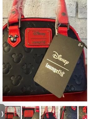 Loungefly Disney Disney Parks Minnie ❤️’s Mickey Embossed Satchel Bag-Red/Black